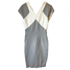 Victoria Beckham Grey White Sheath Dress V-Neck Size 8